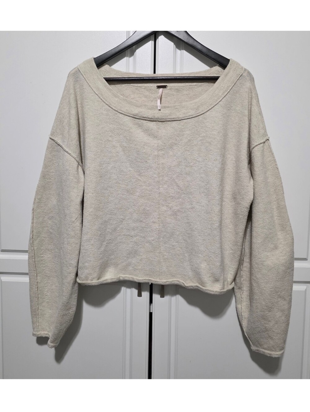 Free People Womens Heather Oatmel Boat Neck Drop Shoulder Jamie Seamed Sweater